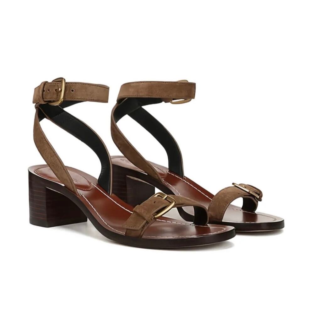 NWOB Veronica Beard Elia Brown Suede Block Heel Sandals 50mm Ankle Strap Size 6